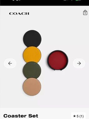 COACH Round Leather Coaster Set — Black, Yellow, Green, Tan, Red